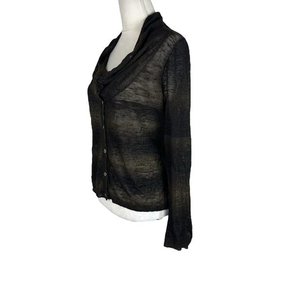 Mol Knits Linen Blend Brown Sweater Button Front Cowl Neck Sheer Size Medium - Picture 4 of 7